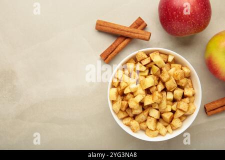 Äpfel mit Zimt auf Teller. Rote Äpfel mit Zimtstangen und Sternanis. Herbst Stockfoto