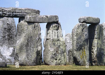 Stonehenge. Megalithkomplex mit kreisförmiger Struktur. Teilansicht. Salisbury Plain, County of Wiltshire, England, Großbritannien. Stockfoto