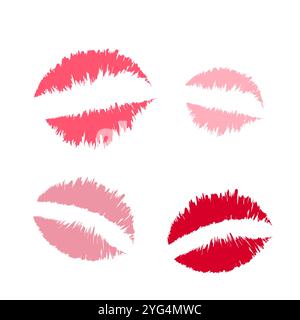 Pinkfarbene Lippen. Farbtöne für Kiss-Zeichen. Romantische Spurendarstellung. Vektorgrafik. Stock Vektor