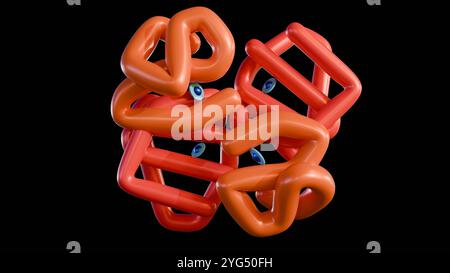 3D-Rendering von Hämoglobin ist ein komplexes Protein, das aus vier Untereinheiten besteht, von denen jede eine Hämgruppe mit einem Eisenatom im Zentrum enthält. Stockfoto