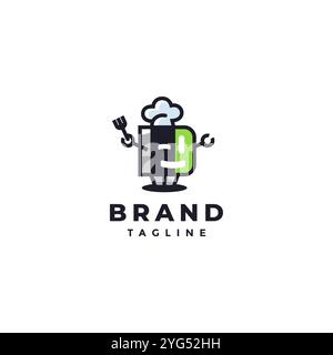 Design des ersten Buchstaben D für das Cook Mascot-Logo. Lustiges Design mit D Letter Chef Mascot Design. Stock Vektor