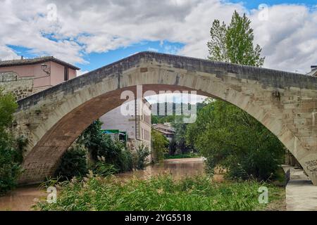 Romanische Brücke, Teil des St. James Way bei Estella Lizarra Stockfoto