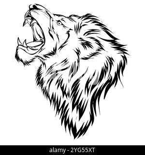 Silhouette des Löwenkopfes. Perfekt für Aufkleber, Ikonen, Logos und Elemente oder Werbedekorationen Stockfoto