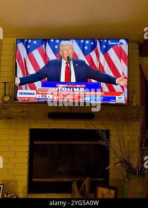 Donald Trumps Siegesrede 2024 nach dem Sieg der Wahl zum 47. Präsidenten der Vereinigten Staaten von Amerika. Stockfoto