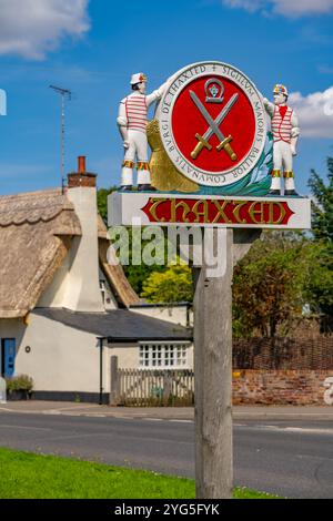 Thaxted Village Schild Stockfoto