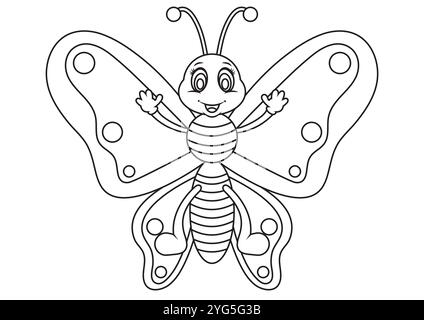 Schwarzes und weißes Schmetterlingsvektor-flaches Design, ideal zum Ausmalen von Seiten Stock Vektor