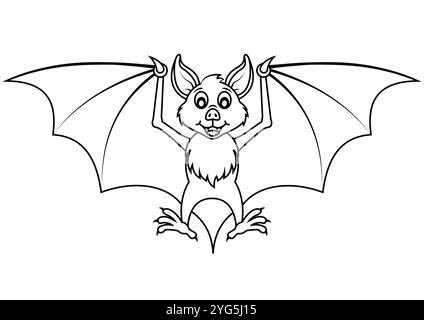 Schwarz-weiß Cartoon Fledermaus Vektor. Ausmalseiten Stock Vektor