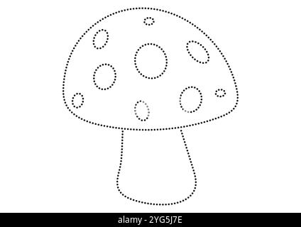 Schwarz-weiß gepunktete Pilze, ideal für verschiedene Aktivitäten, vektorflaches Design. Ausmalseite von gepunkteten Pilzen Stock Vektor