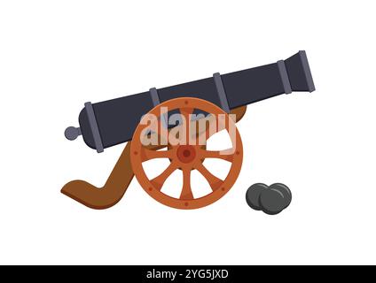 Alte Piratenkanonen-Vektor-flaches Design isoliert auf weißem Hintergrund Stock Vektor
