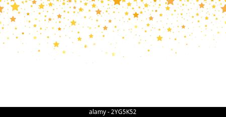 Fallende Sterne nahtlose Grenze. Goldene Sterne in unterschiedlicher Größe. Glitzernder Hintergrund, Sternenstaub und Gold funkelt auf schwarzem, neoterischen Hintergrund Stock Vektor