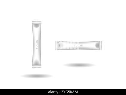 Realistischer Papierzuckerknüppel für Kaffeevektor flaches Design isoliert auf weißem Hintergrund Stock Vektor