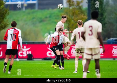 Rotterdam - Thijs Kraaijeveld von Feyenoord während der vierten Runde des neuen Formats der Jugendliga 2024/2025. Das Spiel findet am 6. November 2024 in Rotterdam, Niederlande, zwischen Feyenoord U19 und dem FC Red Bull Salzburg U19 bei Nieuw Varkenoord statt. (VK Sportphoto/Danny de Groot) Stockfoto