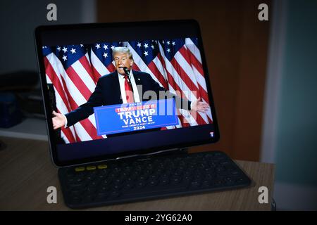 Donald Trump erklärt den Sieg bei den US-Präsidentschaftswahlen 2024 am 5. November 2024 Stockfoto