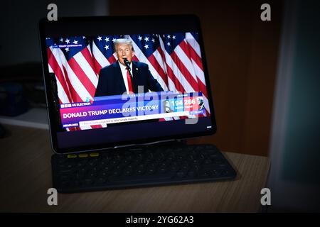 Donald Trump erklärt den Sieg bei den US-Präsidentschaftswahlen 2024 am 5. November 2024 Stockfoto