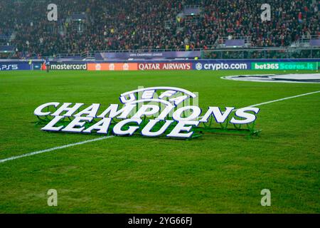 Italien, Italien. November 2024. Bologna, Italien, 5. November 2024: Die Champions League unterschrieb vor dem Fußballspiel der UEFA Champions League zwischen Bologna FC und AS Monaco im Stadio Renato Dall Ara in Bologna, Italien. (Daniela Porcelli/SPP) Credit: SPP Sport Press Photo. /Alamy Live News Stockfoto