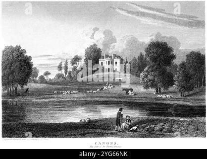 Eine Gravur von Canons Park, dem Sitz von Sir Thomas Plumer, Middlesex, England, Großbritannien, mit hoher Auflösung aus einem um 1815 erschienenen Buch gescannt. Stockfoto