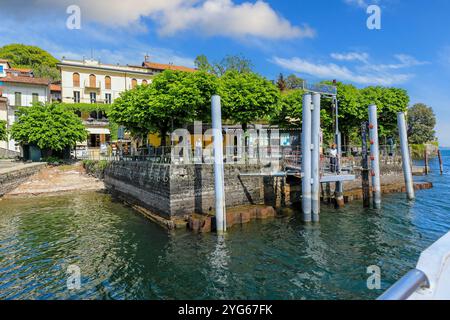 Die Anlegestelle an der Isola Bella, einer der Borromäischen Inseln des Lago Maggiore in Norditalien Stockfoto