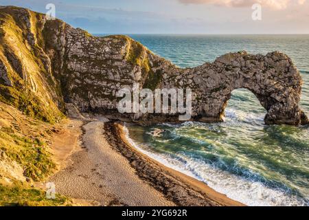 Abendsonne über Durdle Door. Stockfoto