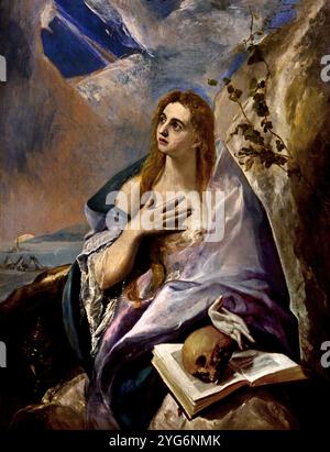 Die Buße Maria Magdalena 1576–1577 El Greco, Domenikos Theotokopoulos, Griechisch, Griechenland, Spanien, Spanisch, (Domenikos Theotokopoulos) , Candia (Kreta) 1541 – Toledo 1614, ( Museum der Schönen Künste Budapest ) Stockfoto