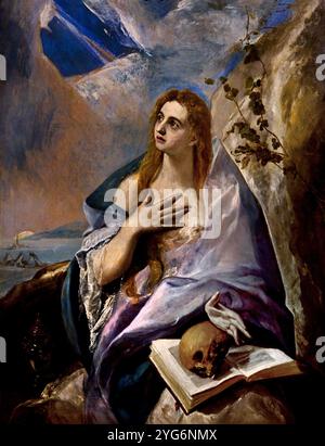 Die Buße Maria Magdalena 1576–1577 El Greco, Domenikos Theotokopoulos, Griechisch, Griechenland, Spanien, Spanisch, (Domenikos Theotokopoulos) , Candia (Kreta) 1541 – Toledo 1614, ( Museum der Schönen Künste Budapest ) Stockfoto