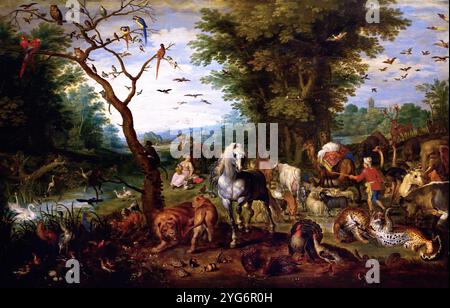 Paradies Landschaft mit den Tieren in die Arche Noah 1613–1615 von Jan Brueghel dem Älteren, Brüssel, 1568 – Antwerpen, 1625, Belgien, Belgien, Flämisch ( Museum für schöne Kunst Budapest ) Stockfoto