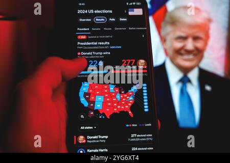 Donald Trump gewinnt bei den US-Präsidentschaftswahlen 2024 Stockfoto