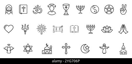 Vektorreligionssymbole legen einen dünnen Stil fest. Stock Vektor