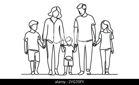 Glückliche Familie, die Hand hält eine Zeile einzelne durchgehende Strichkunst. Stock Vektor