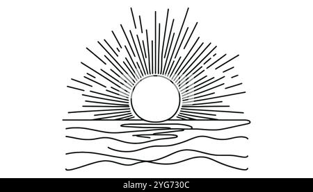 Eine durchgehende Linienzeichnung der Sonnenuntergangsansicht Stock Vektor
