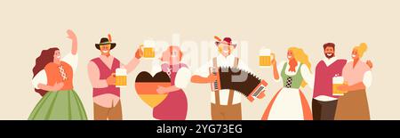 Die Volksgruppe feiert das Oktoberfest. Deutsche Nationalfeiertage-Vektorillustration Stock Vektor