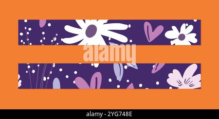 Vektordarstellung eines Satzes dekorativer Bandstreifen. Abdeckband, Satin- oder Ansteckband, Schleifband, Klebeband für Rahmen, Sammelalben Stock Vektor