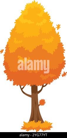 Stilisierter Herbstbaum mit leuchtend orangefarbenem Laub und fallenden Blättern sorgt für eine fröhliche Herbstszene, perfekt für Naturprojekte Stock Vektor