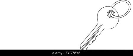 Durchgehende einzeilige Zeichnung des Türschlüssels, Strichgrafik-Vektor-Illustration Stock Vektor