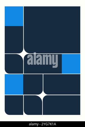 Modernes Poster mit geometrischen Formen in Schwarz-Blau. Abstrakte Boho-Wanddekoration. Flacher Kunstdruck in der Mitte des Jahrhunderts. Vektor-Illustration ästhetisches Design für Wandkunst, DE Stock Vektor