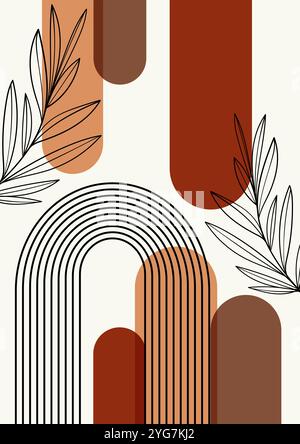 Moderne abstrakte Vektorillustration mit Bogenformen Kunst. Boho-Wandkunst, 2D-Einrichtung. Trendiges künstlerisches Design, perfekt für Banner, soziale Medien und Einladungen Stock Vektor