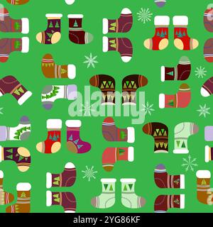 Nahtloses Muster von weihnachtlichen, farbenfrohen Weihnachtssocken Stock Vektor