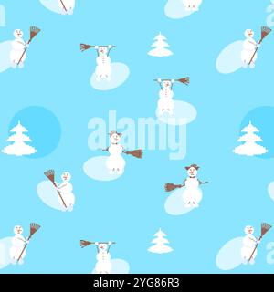 Weihnachtspixelmuster mit Schneemännern und Tannen Stock Vektor