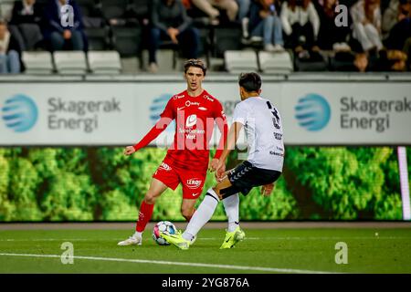 Skien, Norwegen, 3. November 2024. Brann's Ulrik Mathisen im Eliteserien-Spiel zwischen Odd und Brann in der Skagerak Arena. Gutschrift: Frode Stockfoto