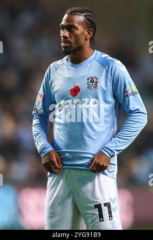 Coventry, Großbritannien. November 2024. Haji Wright von Coventry City während des Sky Bet Championship Matches Coventry City gegen Derby County in der Coventry Building Society Arena, Coventry, Großbritannien, 6. November 2024 (Foto: Gareth Evans/News Images) in Coventry, Großbritannien am 11.06.2024. (Foto: Gareth Evans/News Images/SIPA USA) Credit: SIPA USA/Alamy Live News Stockfoto