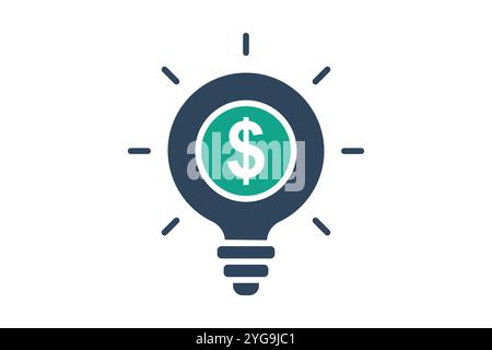 Symbol "Grund". Symbolstil durchgehend. Glühlampe mit Dollar. Symbol für Motivation. Vektorillustration für Erfolgselemente Stock Vektor