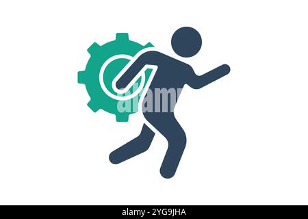 Aktionssymbol. Symbolstil durchgehend. Lauf mit Zahnrad. Symbol für Motivation. Vektorillustration für Erfolgselemente Stock Vektor