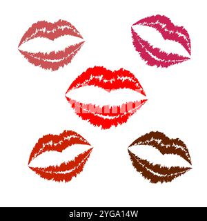 Symbol für farbige Lippen. Grunge-Kuss-Symbole. Lippenstiftmarkierungen. Vektorabbildung. Stock Vektor