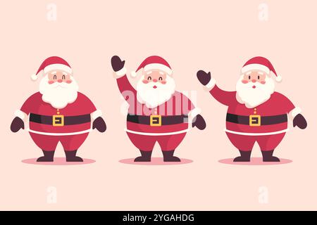 Glücklicher weihnachtsmann, süßes Zeichentrickfiguren-Set. Zeichentrickfigur. Vektorabbildung Stock Vektor