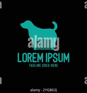 Stehende Hund Silhouette mit Kamm oder Strichcode Symbol Illustration Logo Design Vektor Stock Vektor
