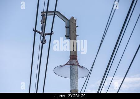 Anti-Schlange, Schlange-Klettertier-Schutz am Elektromast in Thailand Stockfoto