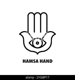 HAMSA-Handsymbol. Dünne lineare hamsa Handkontur Symbol isoliert auf weißem Hintergrund aus der Religionssammlung. Linienvektorzeichen, Symbol für Web und Mobiltelefon Stock Vektor