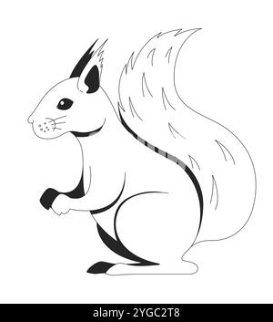 Eichhörnchen steht schwarz und weiß, 2D-Linienzeichen Stock Vektor