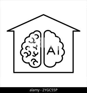 Ein einfaches, flaches AI-Home-Symbol für die Inneneinrichtung, mit schlanken Linien und einer minimalistischen Ästhetik, die verschiedene Innenstile während eines s ergänzt Stock Vektor