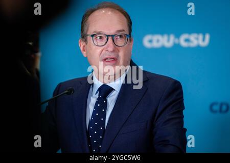 Presseerklärung nach Entlassung des Bundesfinanzministers Alexander Dobrindt erste stellvertretende Vorsitzenden und Vorsitzenden der CSU im Bundestag beim Pressestatment nach Entlassung des Bundesfinanzministers auf der Fraktionsebene im Deutschen Bundestag, Berlin , 07.11.2024 Berlin Berlin Deutschland *** Pressemitteilung nach der Entlassung des Bundesfinanzministers Alexander Dobrindt erster stellvertretender Vorsitzender und Vorsitzender der CSU im Bundestag bei der Pressemitteilung nach der Entlassung des Bundesfinanzministers auf Fraktionsebene im Deutschen Bundestag, Stockfoto
