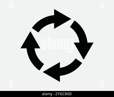 Rundkreispfeil Wiederholen Zyklus Recyceln System Schleife schließen erneut aktualisieren Kreislaufbahn Rotationssymbol Schild SVG-Form Umriss Schwarzweiß Vektor Stock Vektor